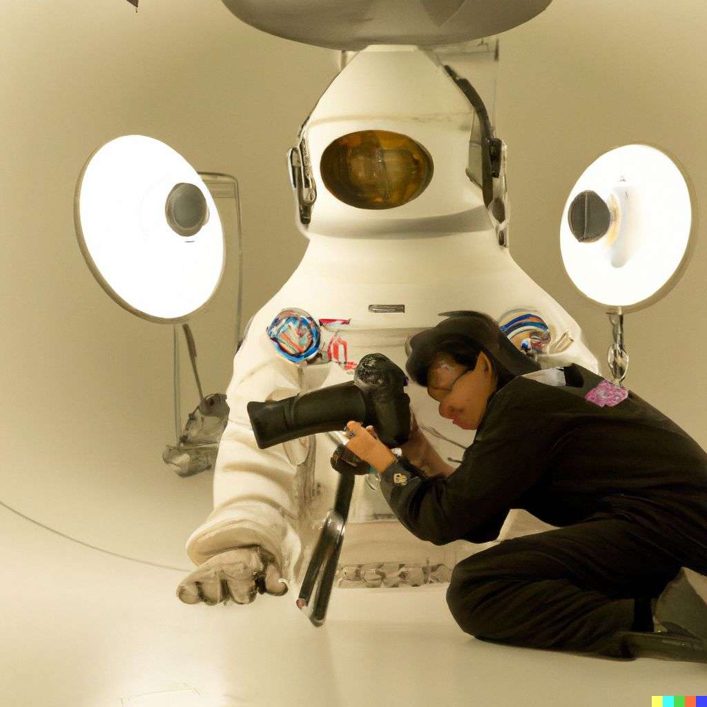 an astronaut in a professional photography studio
